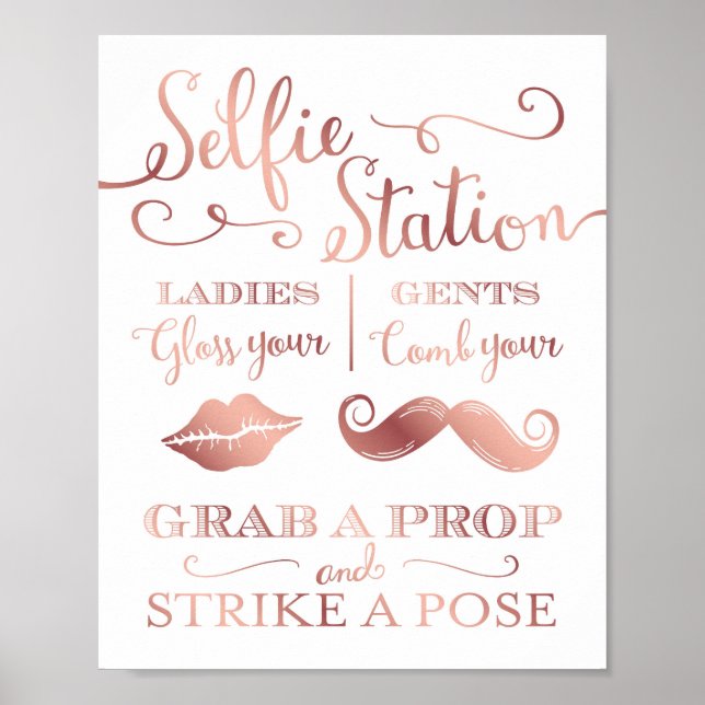 Póster Moda Rosa Oro SELFIE STATION PROPS Rótulo de impre (Frente)