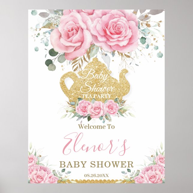 Póster Moda Rosas florales rosados Fiesta de alta tempera (Frente)