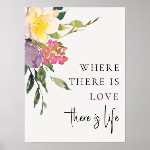 Póster Moda Rubor Amarillo Borgoña Floral Amor Es Vida