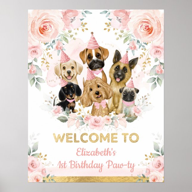 Póster Moda Rubor Gold Cachorros Mascota Perros Bienvenid (Frente)