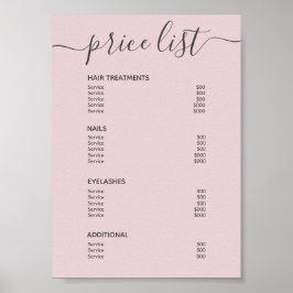 Póster Moda Rubor Pink Hair Salon Price List Service Menú