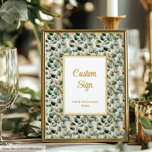 Póster Moda Sage Green Gold deja Poster Personalizado Bod (Chic Sage Green Gold Leaves Wedding Custom Poster)