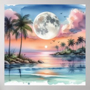 Póster Moda sobre el mar y la acuarela tropical