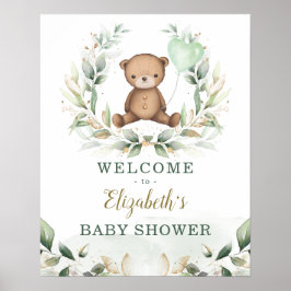 Póster Moda Teddy Bear Verdor Oro Wreath Bienvenida Bebé