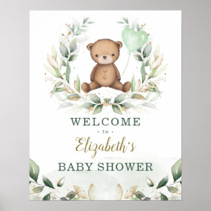 Póster Moda Teddy Bear Verdor Oro Wreath Bienvenida Bebé