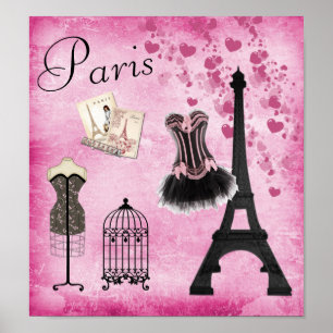 Póster Moda Torre Eiffel Rosa Moda París