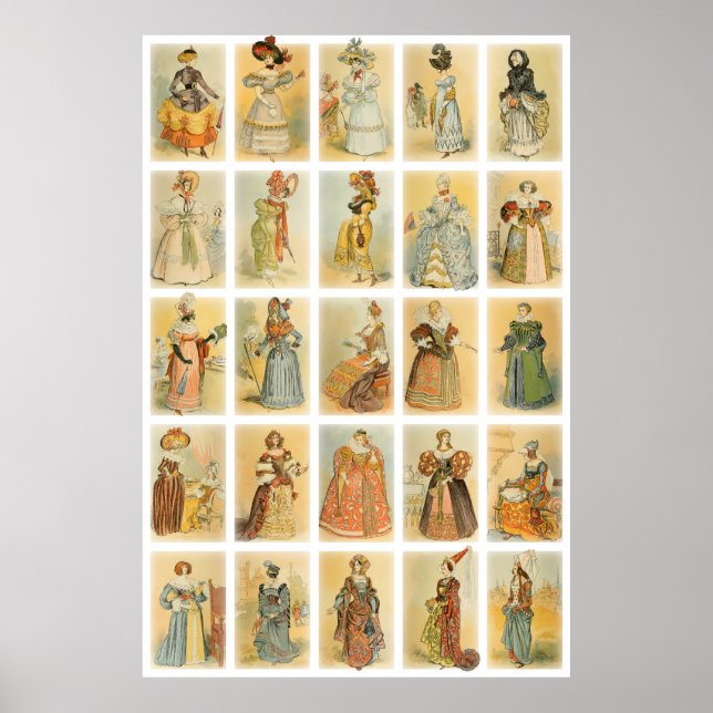 Póster Moda Vieja De París Desde La Edad Media Hasta 1850 (Frente)