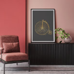 Póster Moda Vintage Penny Farthing Bike Purpurina de oro<br><div class="desc">Este elegante poster cuenta con una bicicleta de patín de estilo antiguo en un falso purpurina de oro sobre un fondo gris de carbón.</div>
