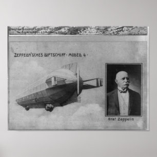 Póster Modelo 4 del dirigible del zepelín y Graf (cuenta)