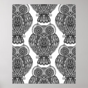 Póster Modelo con el Doodle 2 de los búhos