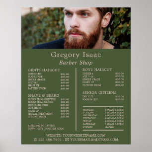 Póster Modelo de barba jengibre, lista de precios de barb