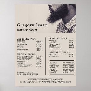 Póster Modelo de Barba Negra, Lista de Precios de Barberí