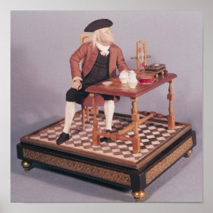 Póster Modelo de Benjamin Franklin en su mesa