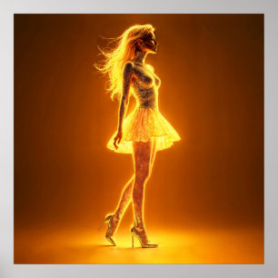 Póster Modelo de fantasía radiante luminoso dorado respla