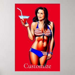 Póster Modelo de fitness bikini patriótico Thunder_Cove