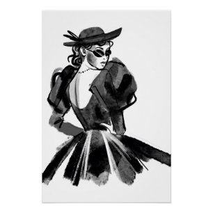 Póster Modelo de moda de la costura esbozada