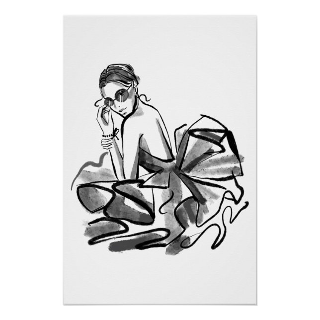 Póster Modelo de moda de la costura esbozada (Anverso)