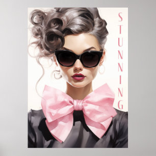 Póster Modelo de moda glamoroso poster Black Bow