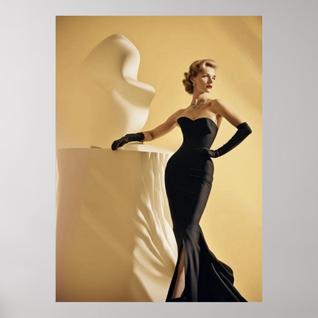 Póster Modelo elegante de los años 50 que muestra vestido (Frente)