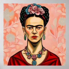 Póster Modelo Frida Kahlo con flores en su pelo