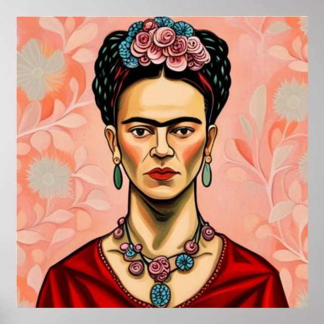 Póster Modelo Frida Kahlo con flores en su pelo (Frente)