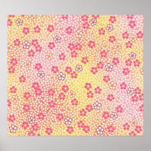 Póster Modelo japonés de KIMONO textil y flores de cerezo