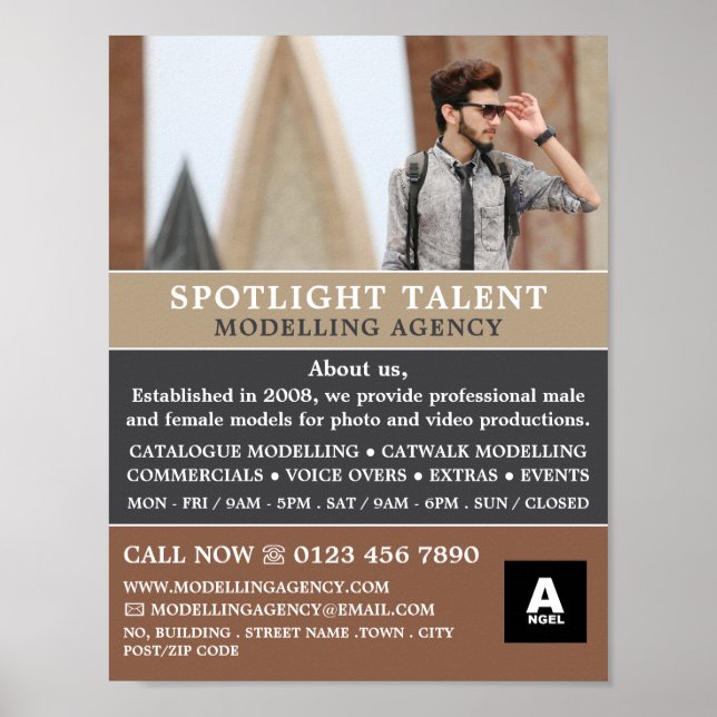 Póster Modelo masculino, agencia de modelización, agente  (Frente)