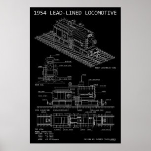 Póster Modelo MOC de plano de locomotora revestida de plo