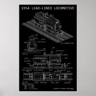 Póster Modelo MOC de plano de locomotora revestida de plo