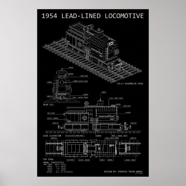 Póster Modelo MOC de plano de locomotora revestida de plo (Frente)