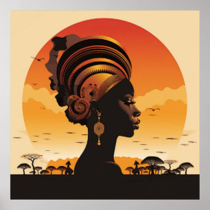Póster Modelo Negra Boho Alta Moda Mujer