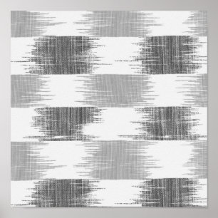 Póster Modelo negro moderno del ikat del blanco gris