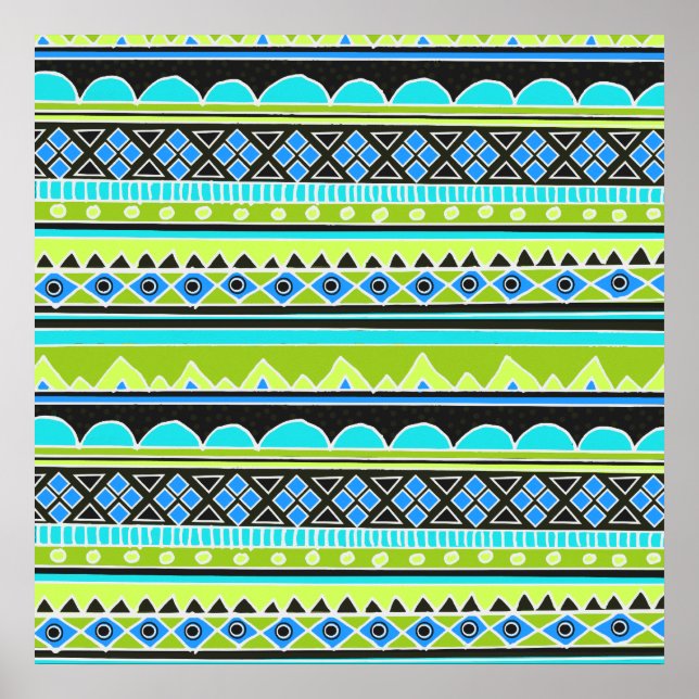 Póster Modelo tribal verde y azul de neón (Frente)