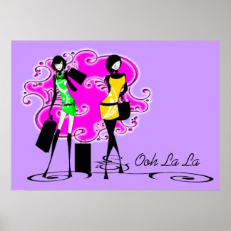 Póster Modelos comprando chicas rosados morados