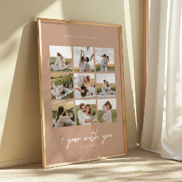 Póster Modern 1-Year Anniversary Beige 9-Photo Wedding