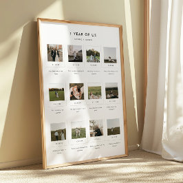 Póster Modern 1st Anniversary 12 Photo Custom Couple