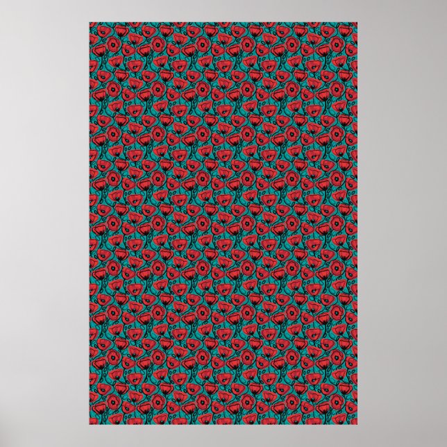 Póster Modern Abstract Red Poppy Floral Pattern (Frente)