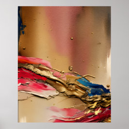 Póster Modern Abstract Watercolor gold red blue 3 Poster