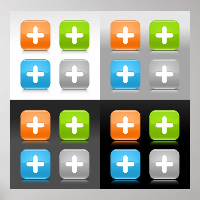 Póster Modern Addition Math Symbol Shiny Glassy Icons (Frente)