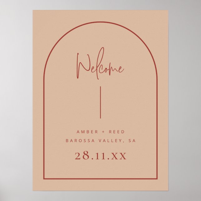 Póster Modern Arch Terracotta Blush Palm Wedding Welcome  (Frente)