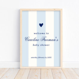 Póster Modern Baby Blue Stripe Heart Valentine Welcome