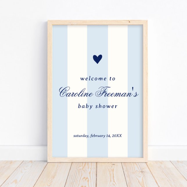 Póster Modern Baby Blue Stripe Heart Valentine Welcome (Subido por el creador)