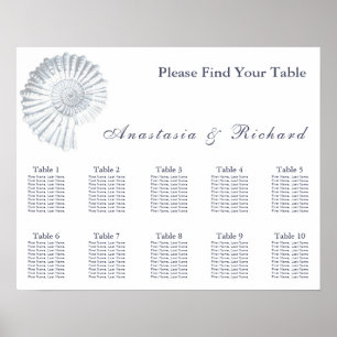 Póster Modern Beach Shell 10 Tabla de asientos Boda de me