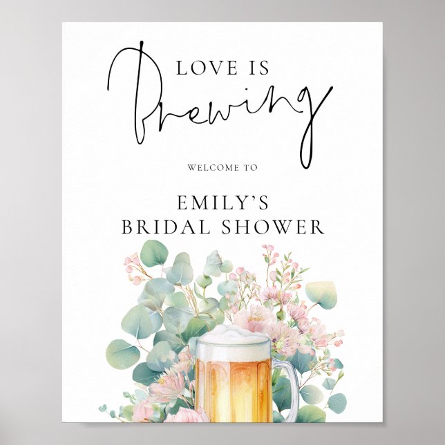 Póster Modern Beer Love is Brewing Welcome Bridal Shower (Frente)