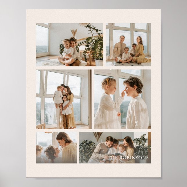 Póster Modern Beige 6-Photo Family Name (Frente)