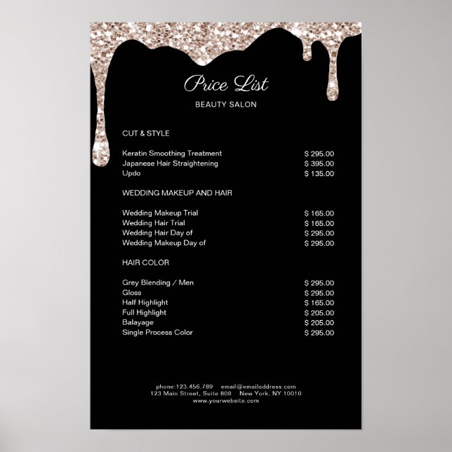Póster Modern Beige Black Glitter Preislisten Poster (Frente)
