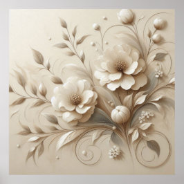 Póster Modern Beige Flowers 21 Poster