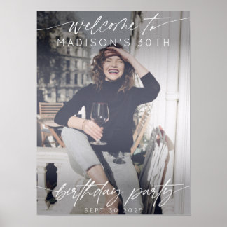 Póster Modern Birthday Party Photo Welcome Elegant Script