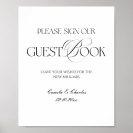 Póster Modern Black and White Wedding Guest Book Poster