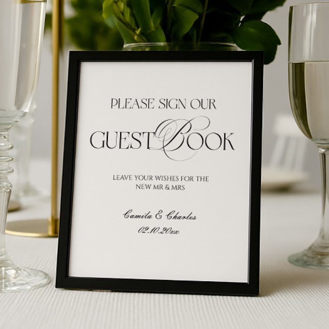 Póster Modern Black and White Wedding Guest Book Poster (Subido por el creador)